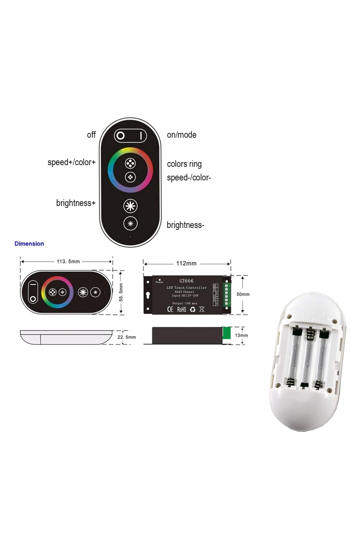 Rgb Kontrol Kumandası 12-24v 18a Dokunmatik Ledx Ct-666