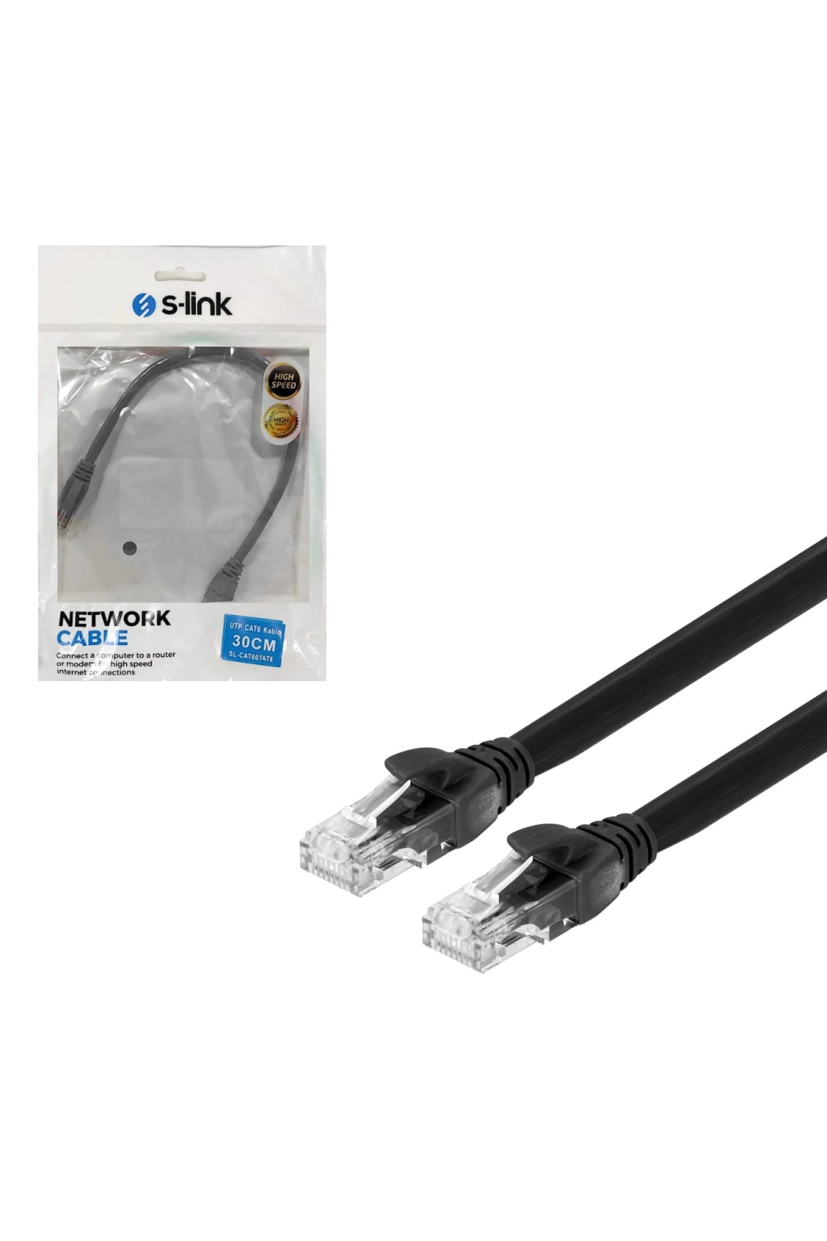 S-Link Sl-Cat6030Bk Cat6 Patch Network Ethernet Kablo Utp Siyah 30Cm