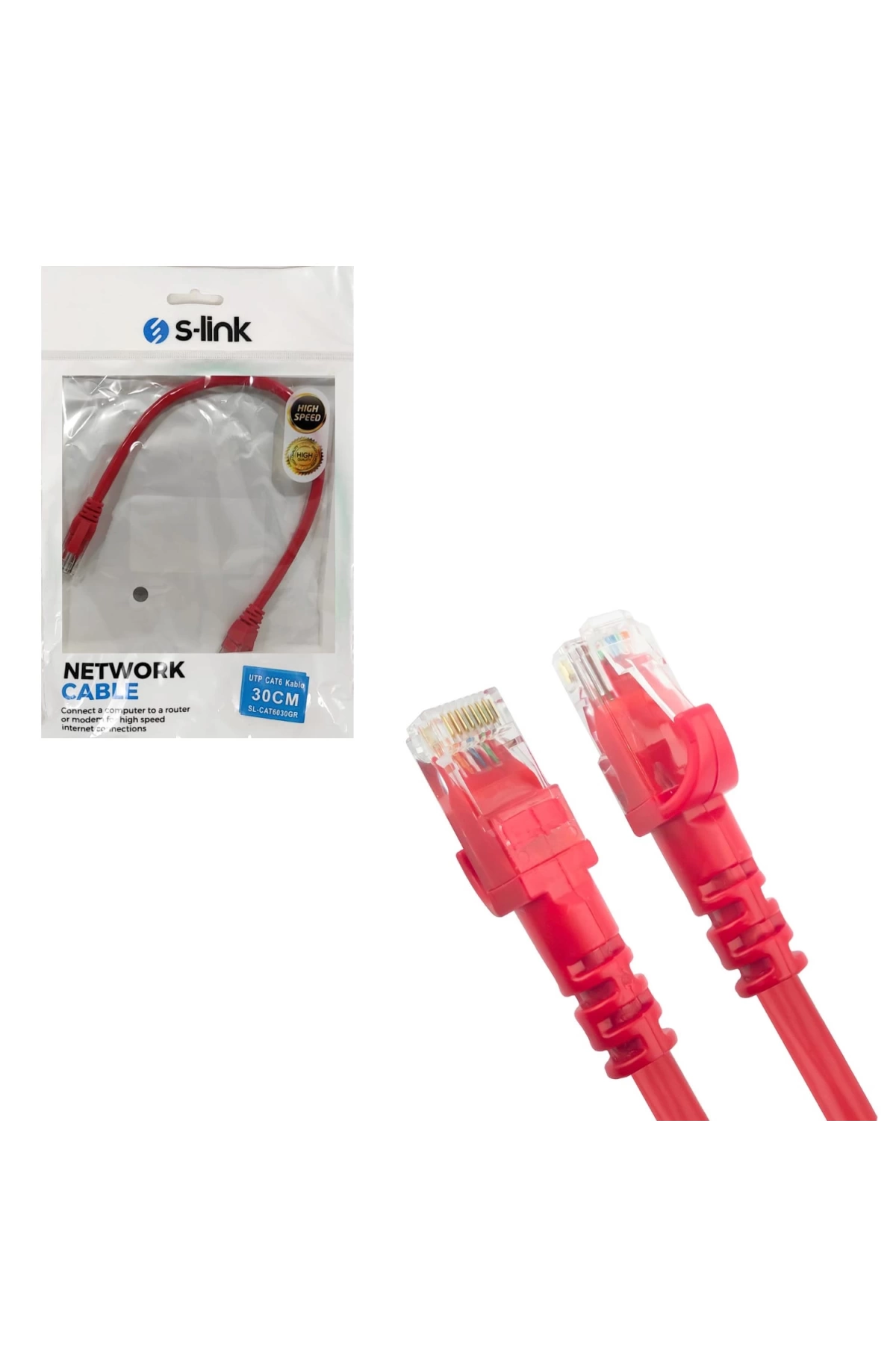 S-Link Sl-Cat6030Re Cat6 Patch Network Ethernet Kablo Utp Kırmızı 30Cm