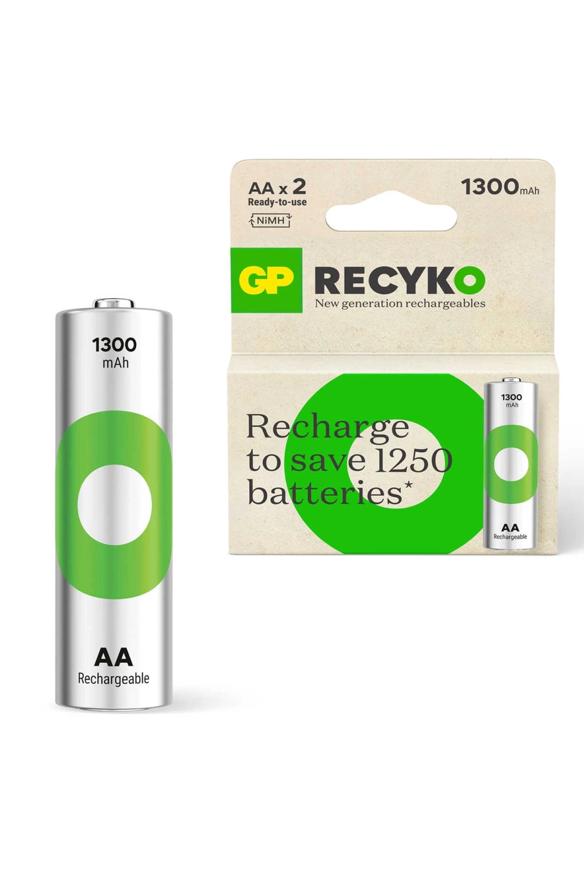 Gp Recyko Gp130aah Şarjlı Pil Aa Kalem 1300 Mah Ni-mh 2li Paket