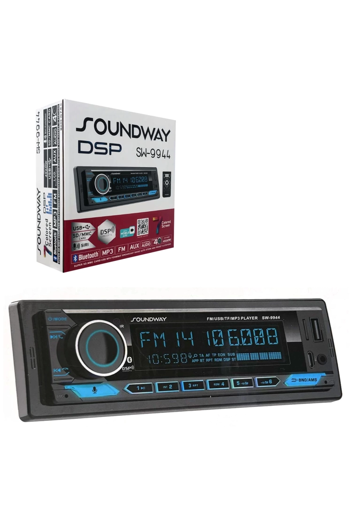 Soundway Sw-9944 Oto Teyp 4x60 Watt Bluetooth Mobil Aplikasyon Usb Type-c Sd Fm Aux