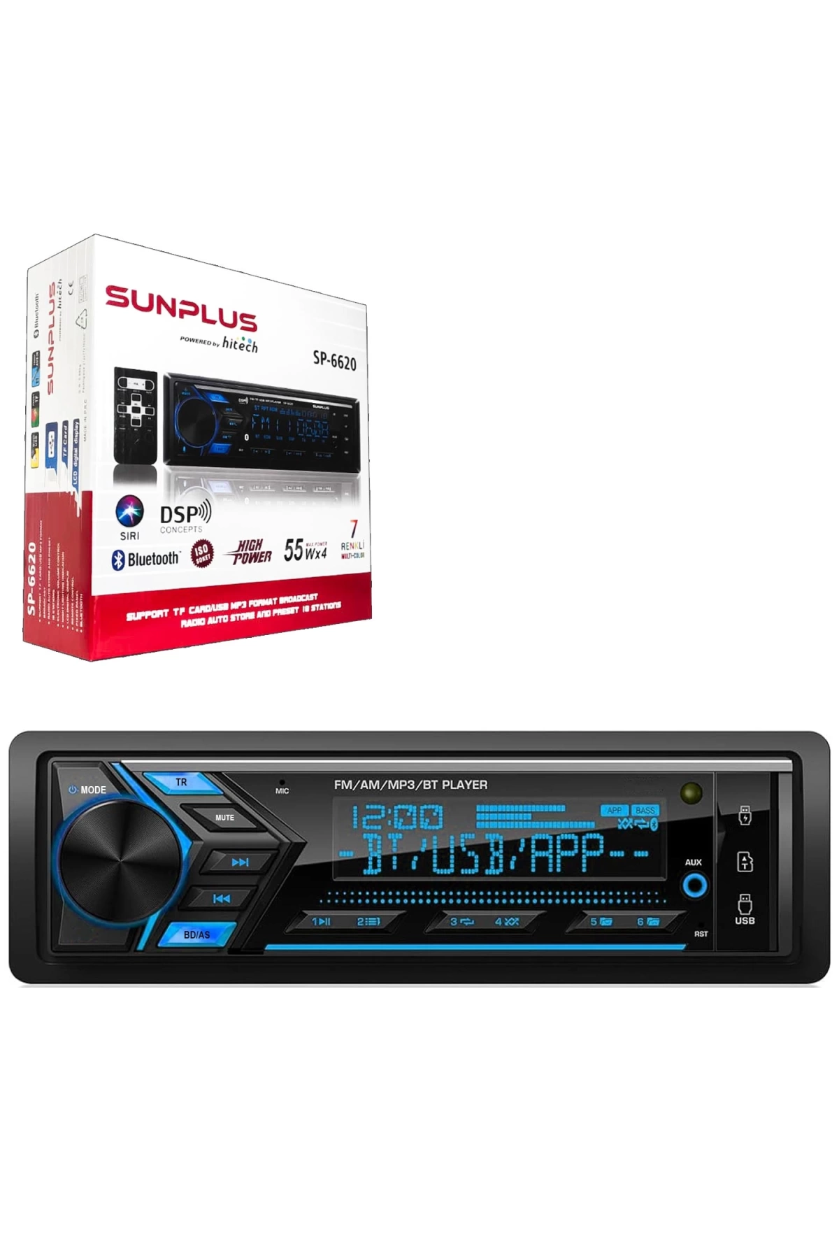 Sunplus Sp-6620 Dsp Oto Teyp 4x55 Watt Bluetooth 2xusb Sd Fm Aux