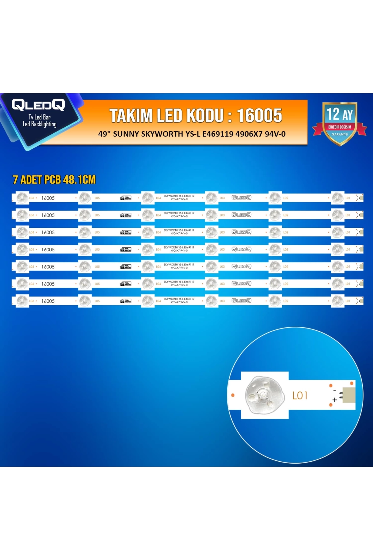 Mbled (7xpcb) 49 İnç Sunny Axen Skyworth E465880 Jhd 49uhd Lc490duy-sha1 Sn049dld 12at050-lkfm