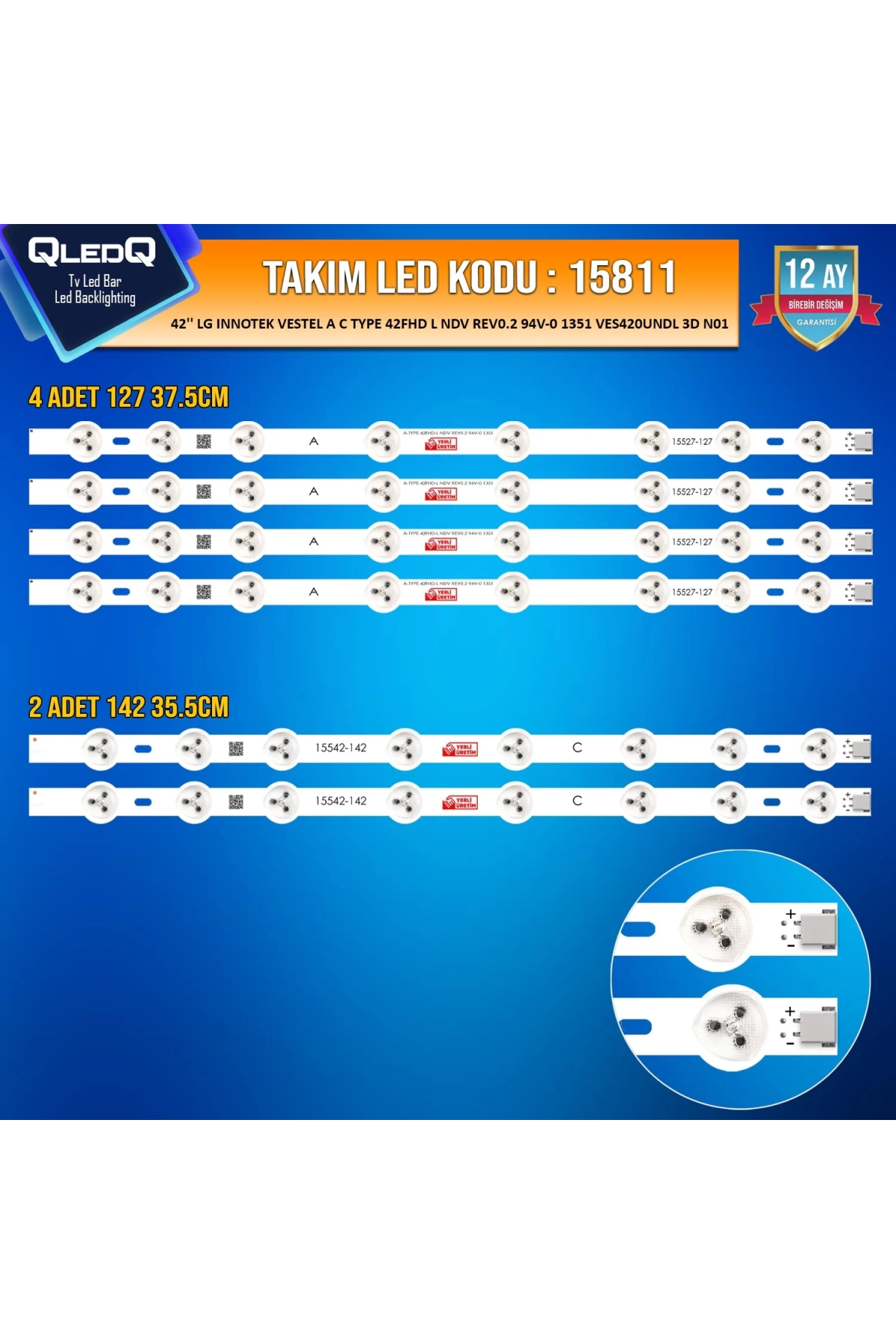 Takım Led-11 (4x127-2x142) 42 Lg Innotek Vestel A C Type 42fhd 42fa5100 4lg 42fhd-l Ndv Rev 0.3