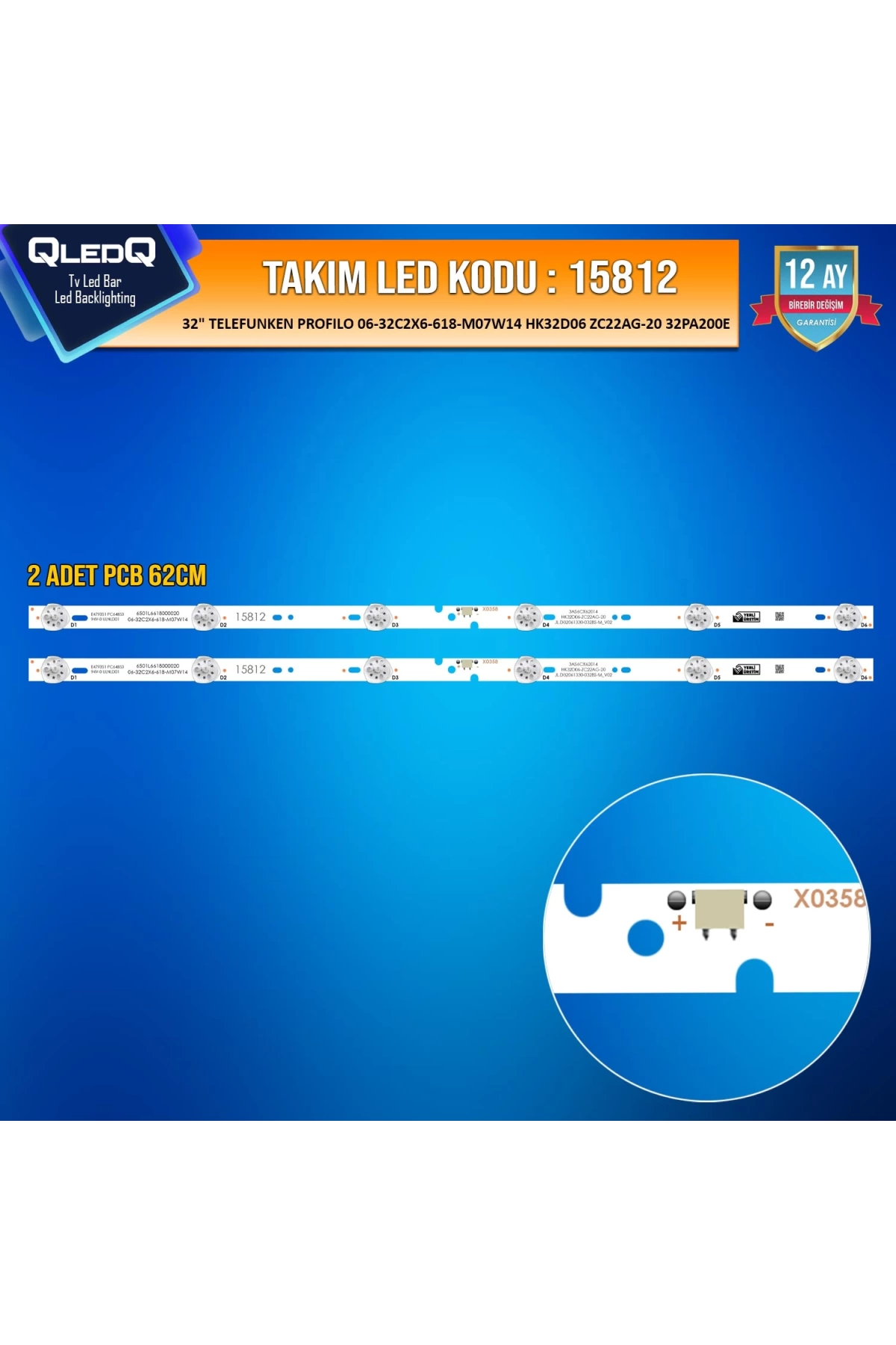 Takım Led-12 (2xpcb) 32 Telefunken Profılo 06-32c2x6-618-m07w14 Hk32d06 Zc22ag-20 32pa200e