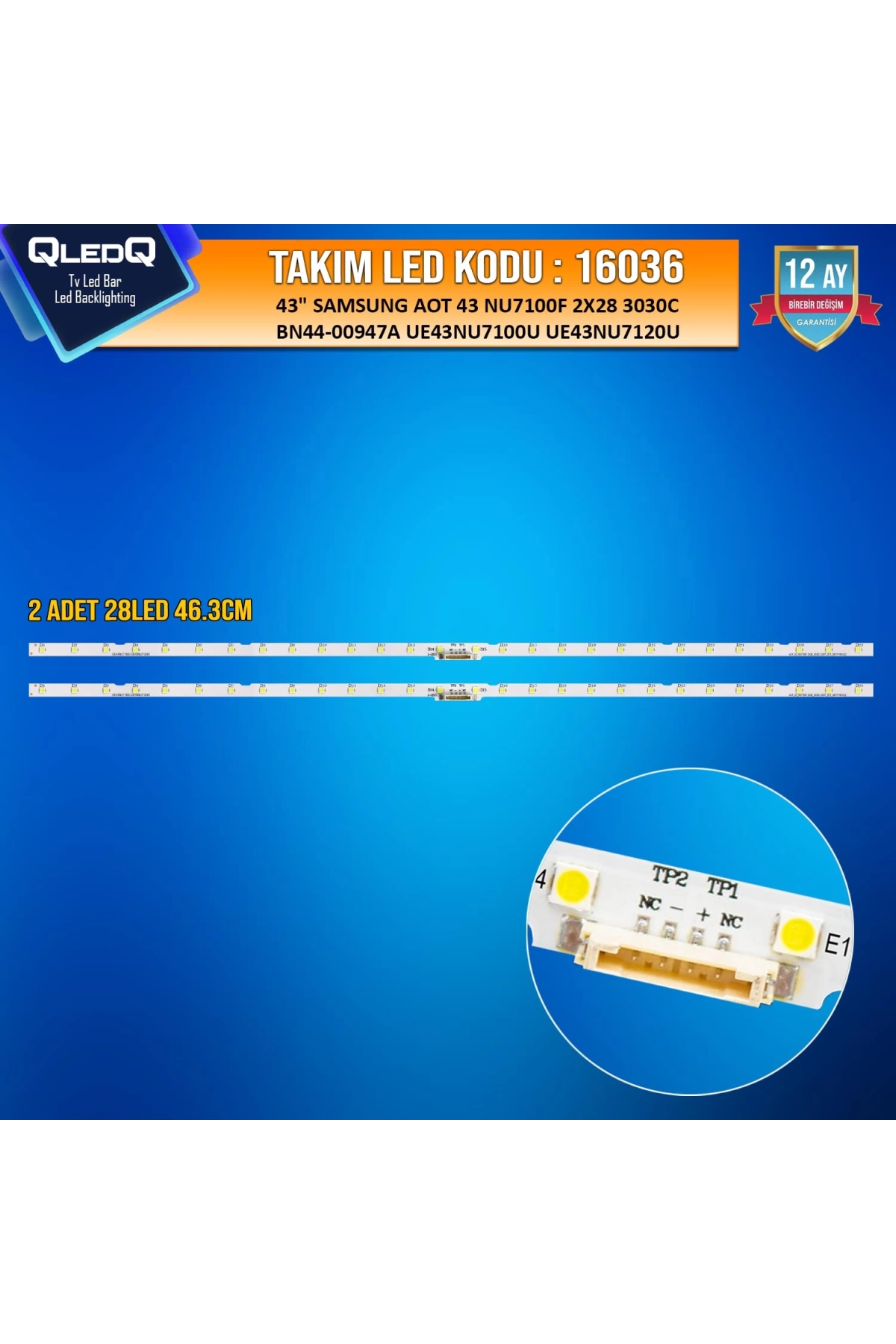 Takım Led-136 (2xpcb) 43 Samsung Aot 43 Nu7100f 3030c Bn44-00947a Ue43nu7100u Ue43nu7120u 46.3cm 28led