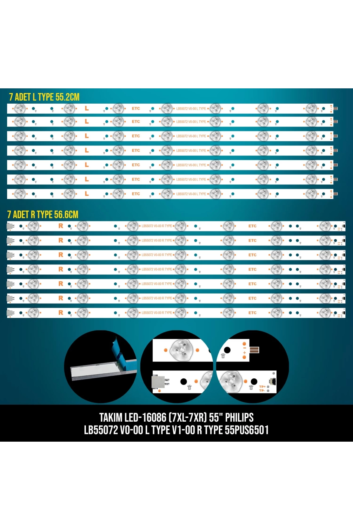 Takım Led-186 (7Xl-7Xr) 55 Phılıps Lb55072 V0-00 L Type V1-00 R Type 55Pus6501 Etc