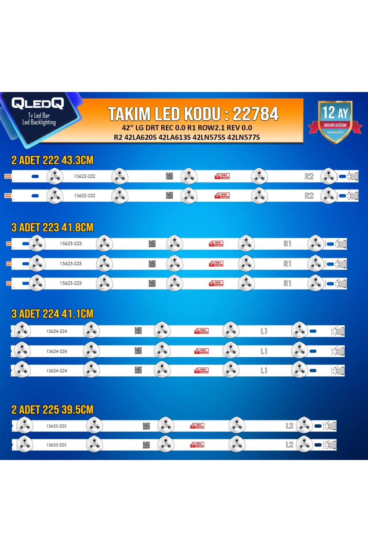 Takım Led-6 (2x222-3x223-3x224-2x225) 42 Lg Drt Rec 0.0 R1 Row2.1 Rev 0.0 R2 42la620s 42la613s 42ln575s 42ln577s