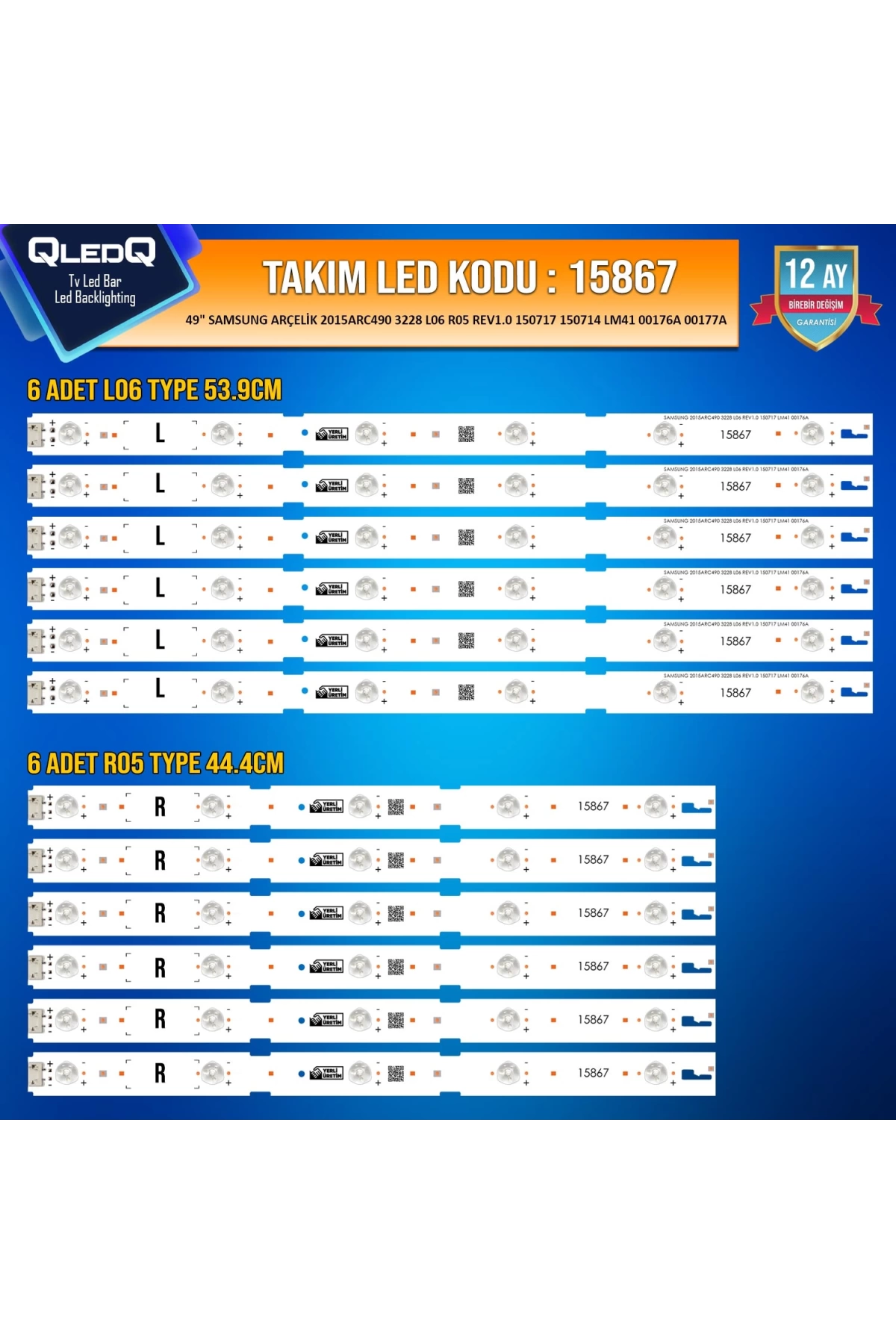 Mbled (6x6pcb) 49 İnç Samsung Arçelik Beko Grundig 2015arc490 3228 R05 L06 Rev1.0 150714 150717 Lm41 00177a 00176a