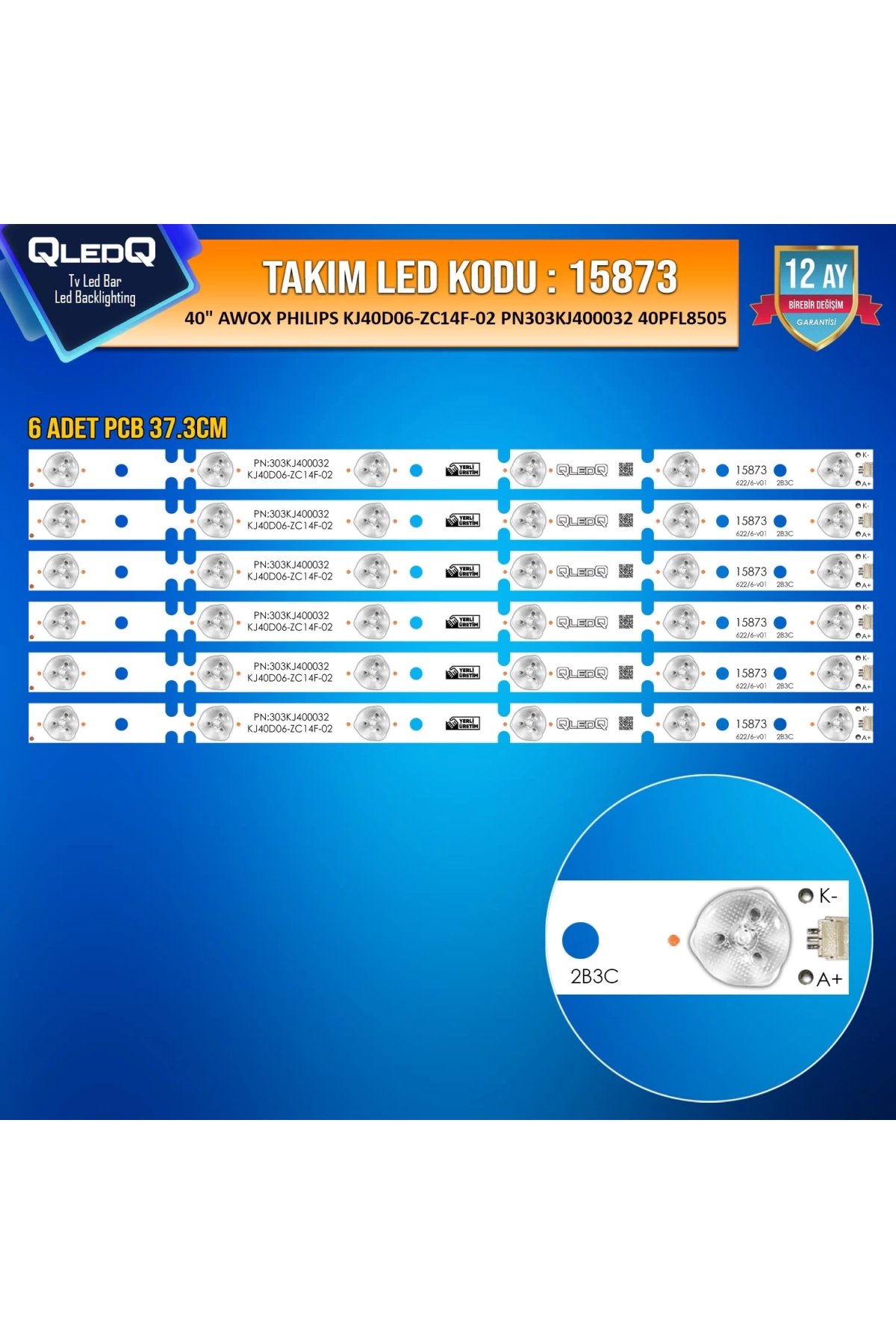 Takım Led-73 (6xpcb) 40 Awox Phılıps Kj40d06-zc14f-02 Pn303kj400032 40pfl8505