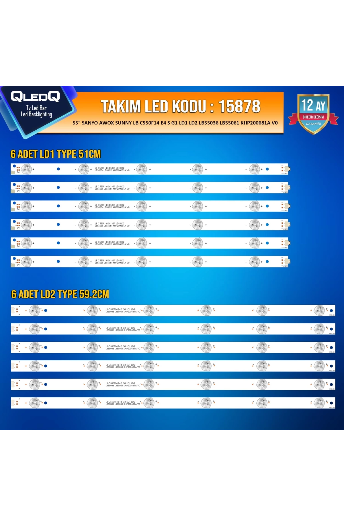 Takım Led-78 (6x6pcb) 55 Sanyo Awox Sunny Lb C550f14 E4 S G1 Ld1 Ld2 Lb55036 Lb55061 Khp200681a V0