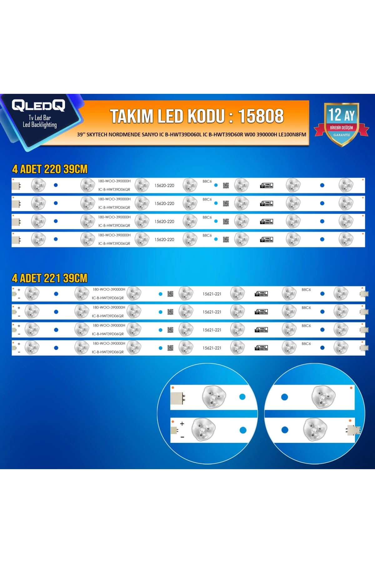 Mbled (4xpcb) 39 İnç Saba Skytech Nordmende Sanyo 180-w00-390000h Ic-b-hwt39d060r Ic-b-hwt39d060l