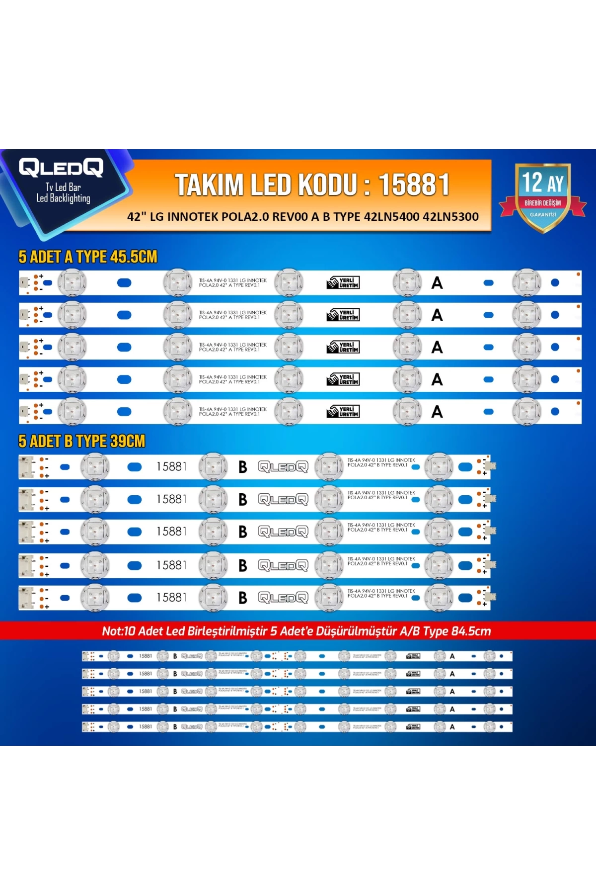 Takım Led-81 (5xpcb) 42 Lg Innotek Pola2.0 Rev00 A B Type 42ln5400 42ln5300