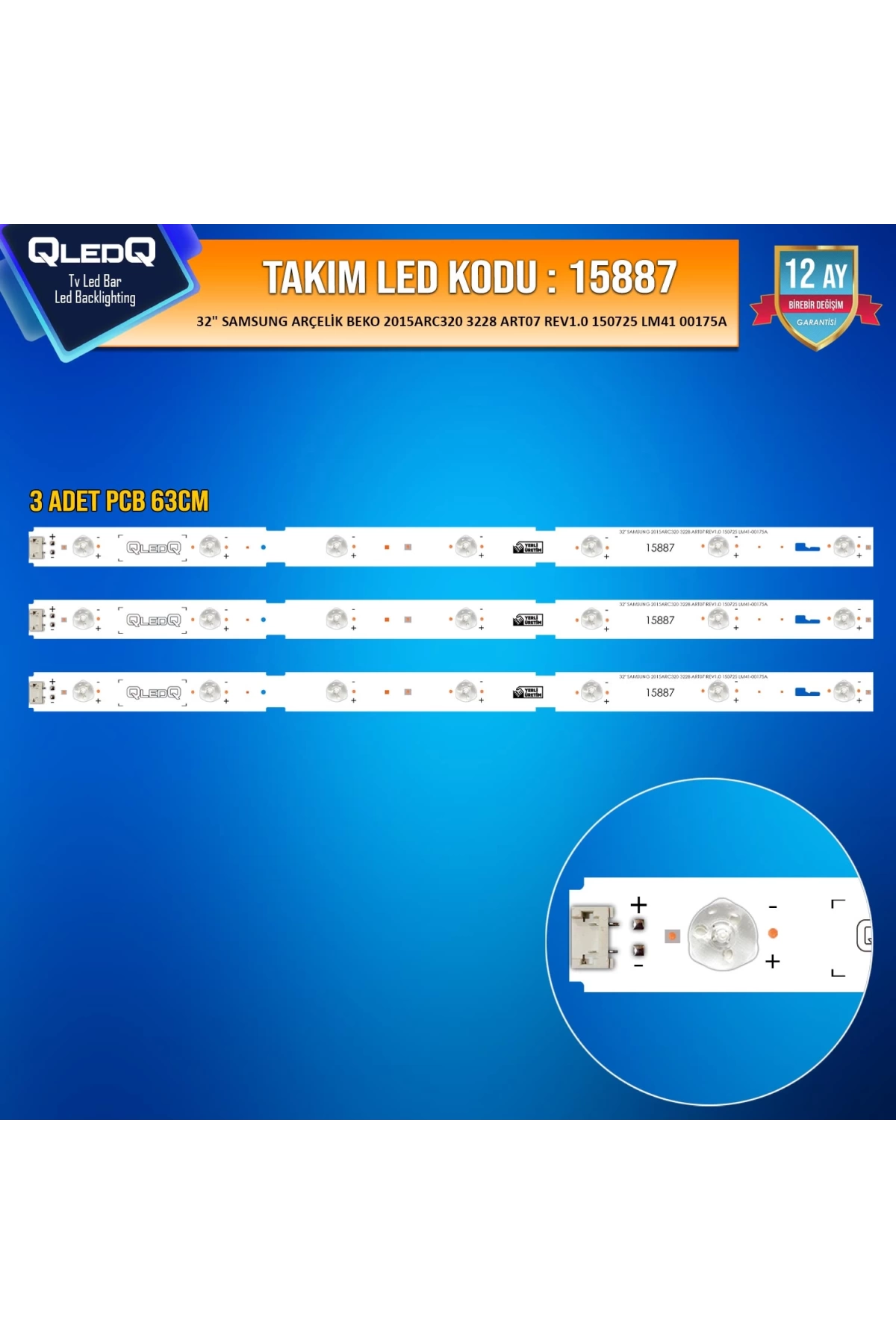 Takım Led-87 (3xpcb) 32 Samsung Arçelik Beko 2015arc320 3228 Art07 Rev1.0 150725 Lm41 00175a Zlj60600-aa