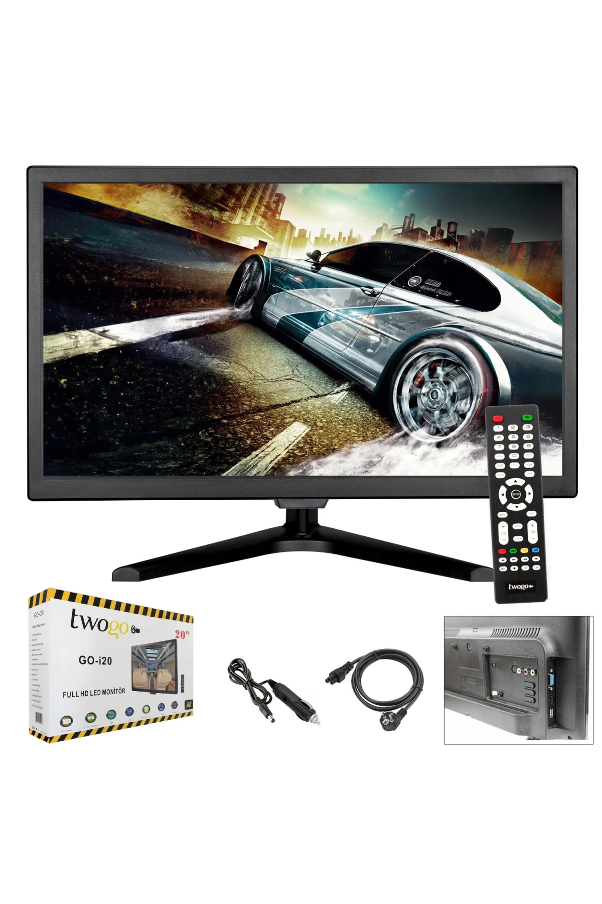 Twogo Go-i20 Led Monitör 20 İnç 12-220 Volt Vga Hdmi Rca Usb Dahili Hoparlör