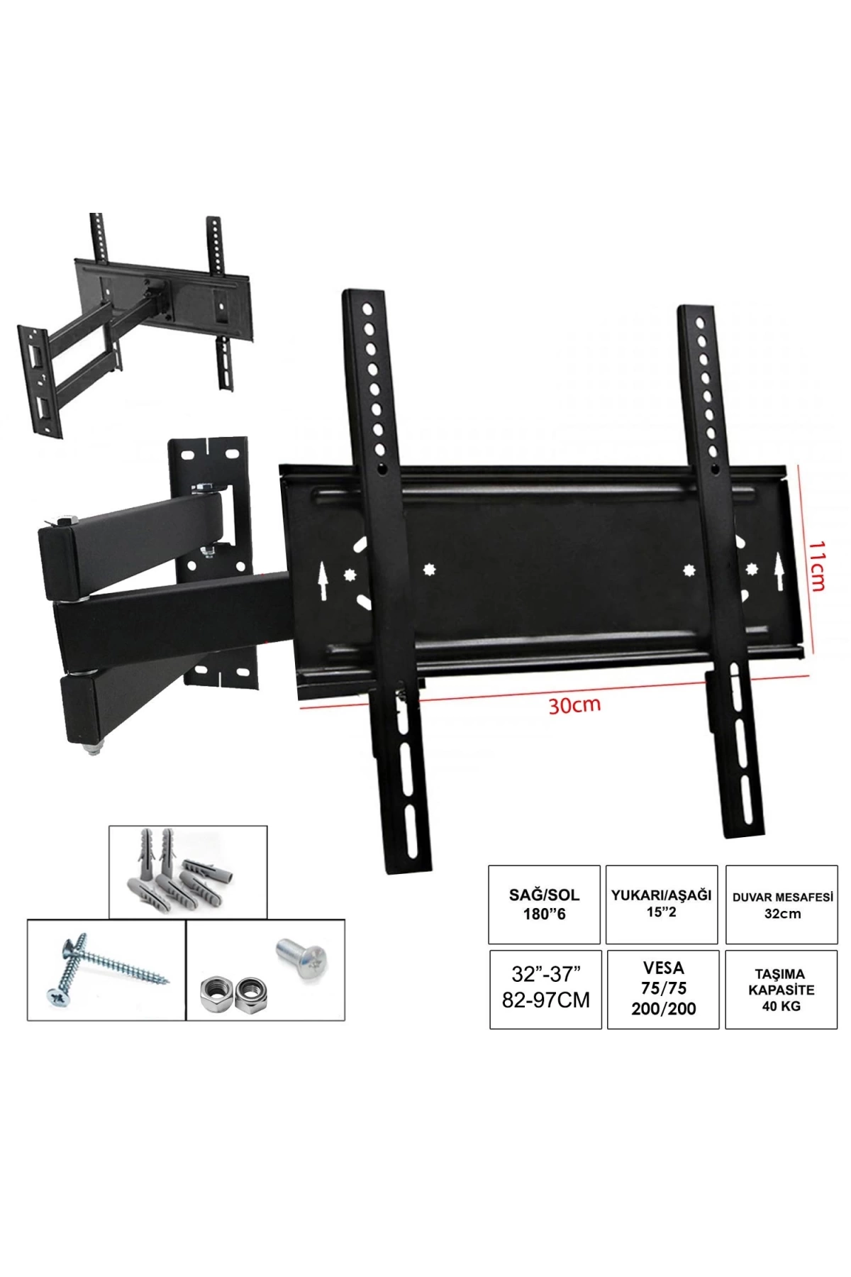 Ufix 3011 Lcd Askı Aparatı Hareketli 3 Kol Curvet 32-37 İnç 82-94cm