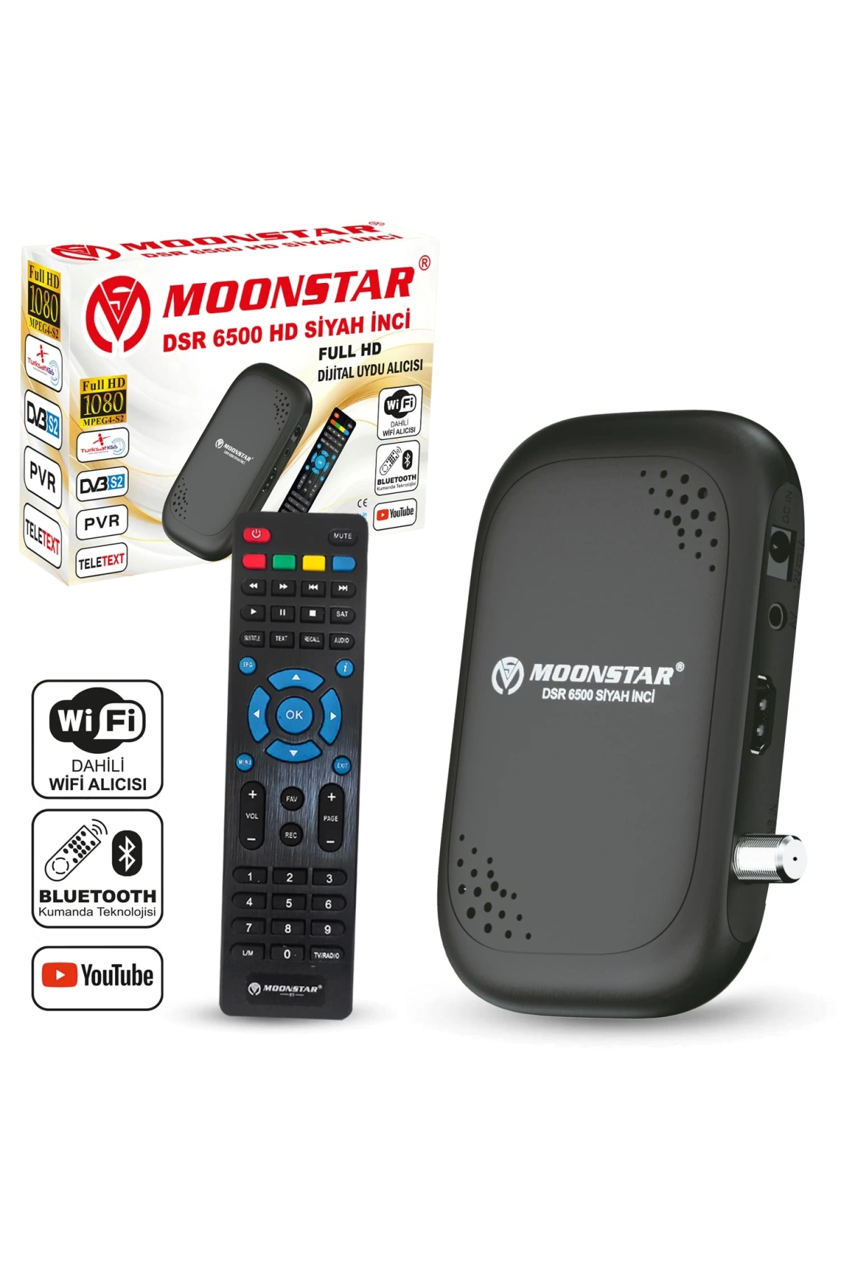 Moonstar Dsr-6500 Uydu Alıcı Mini Full Hd Dahili Wifi Youtube Bluetooth İle Kanal Değiştirme