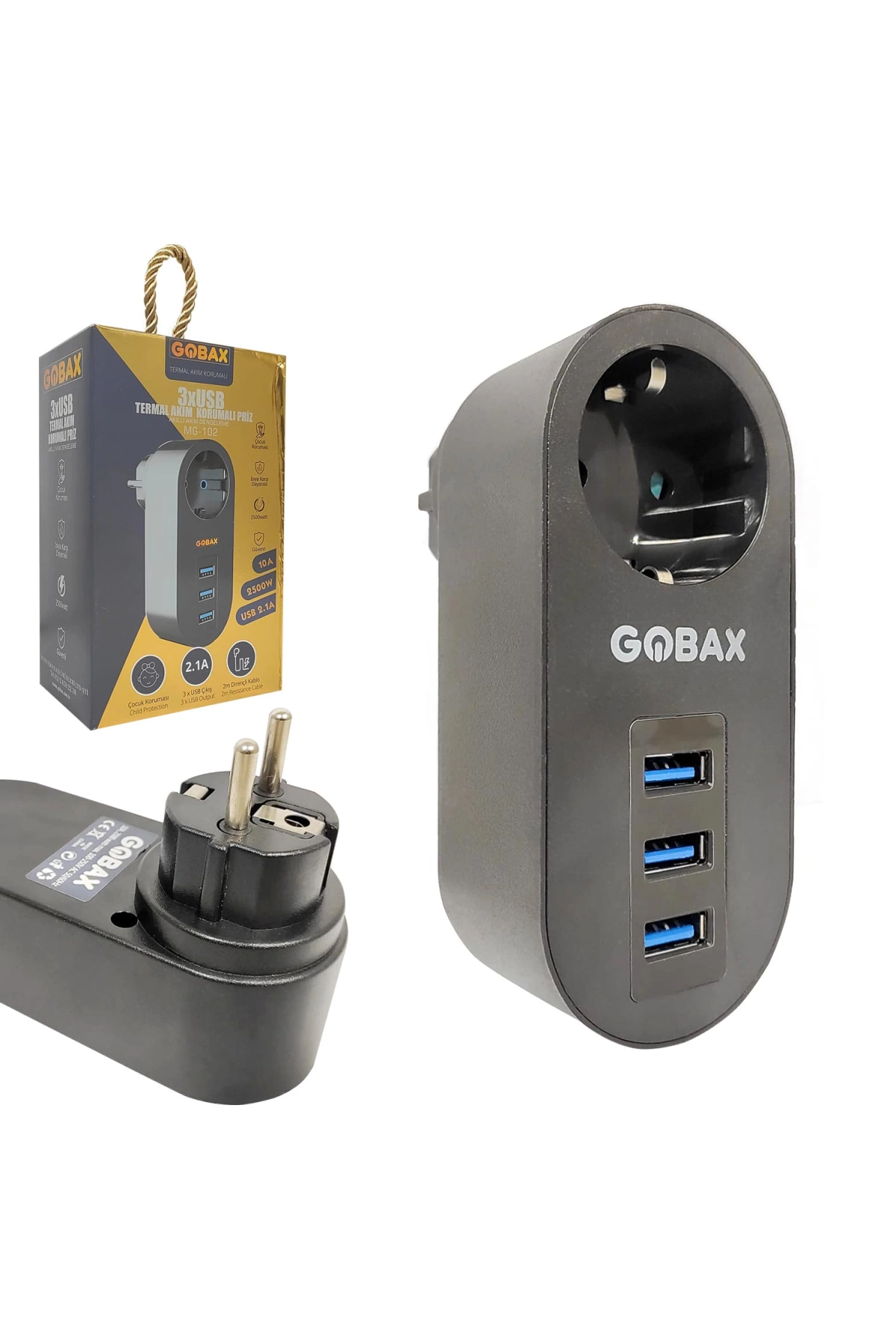 Gobax Mg-102 Tekli Akım Korumalı Priz 2500 Watt 3xusb