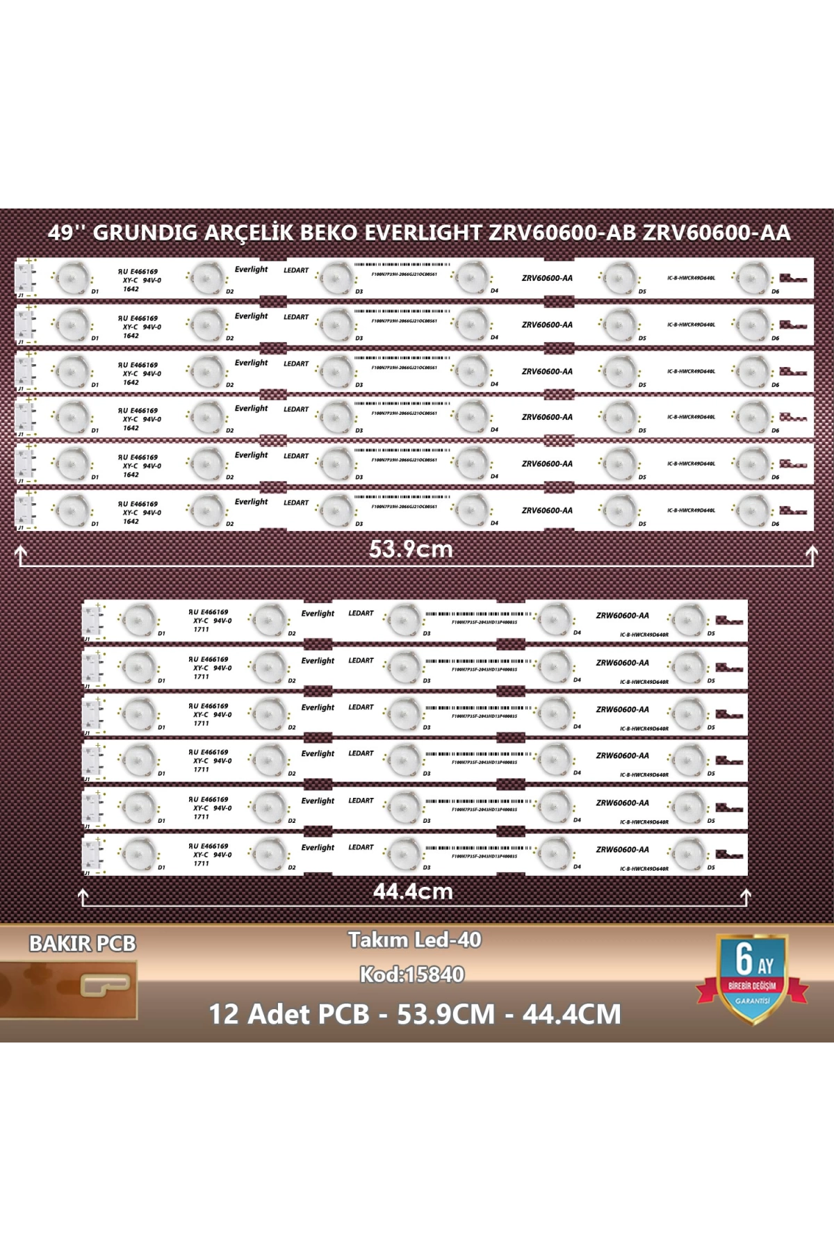 Çıkma Takım Led-40 (6x6pcb) 49 Grundıg Arçelik Beko Everlıght Zrv60600-ab Zrv60600-aa