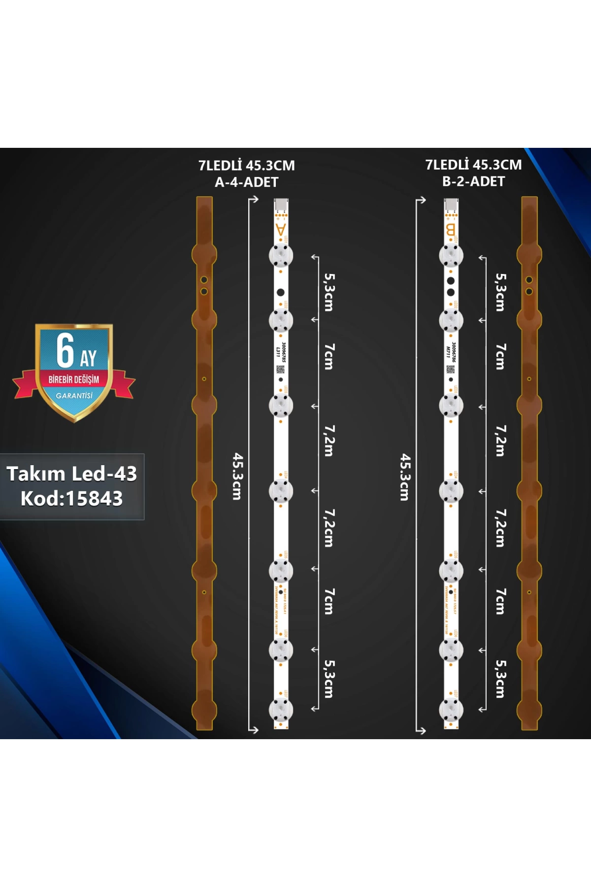 Çıkma Takım Led-43 (4xa-2xb) 50 Vestel Svv500a54a67 Rev00 A/b 161130 (bakır)