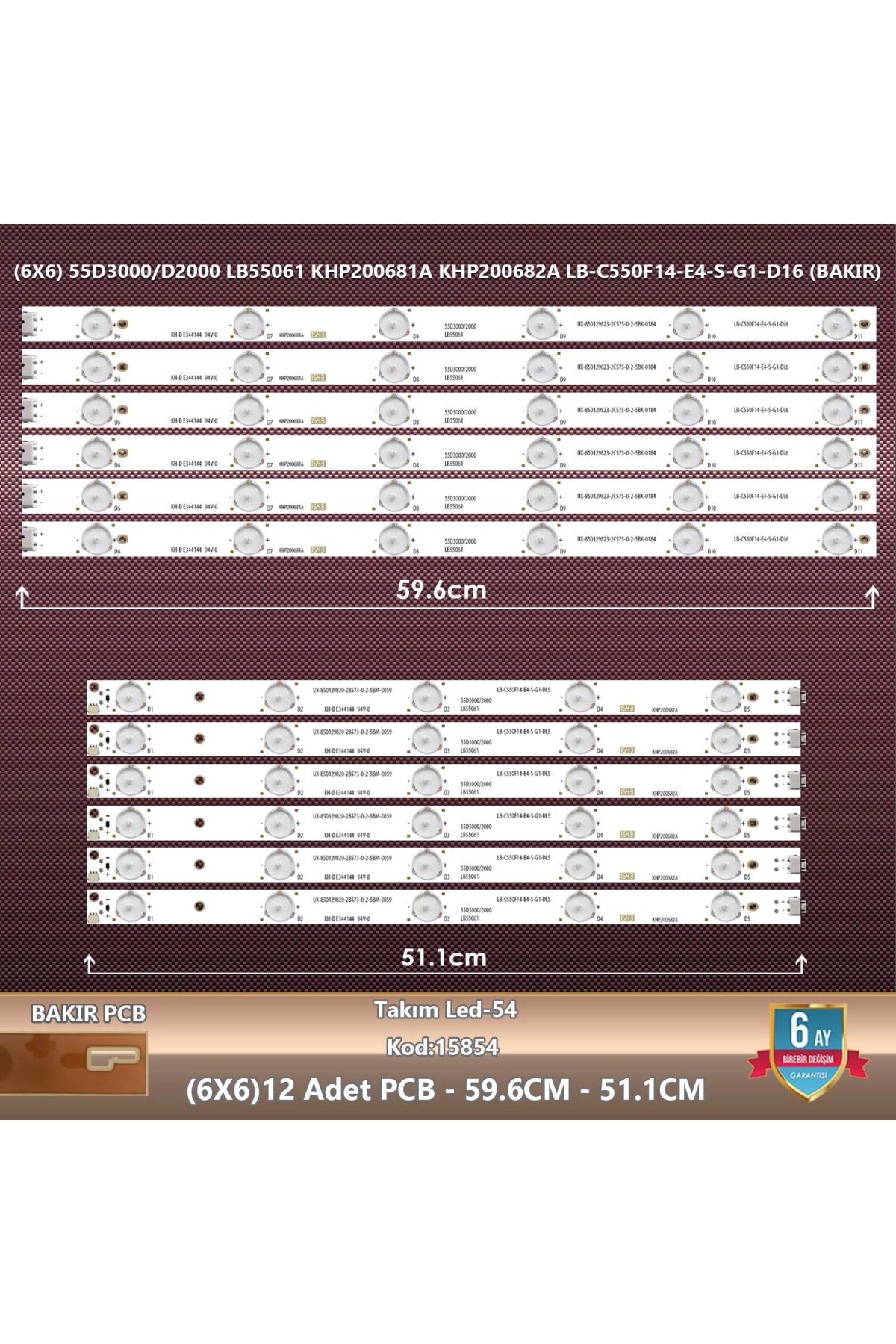 Çıkma Takım Led-54 (6x6pcb) 55 Sunny 55d3000/d2000 Lb55061 Khp200681a Khp200682a