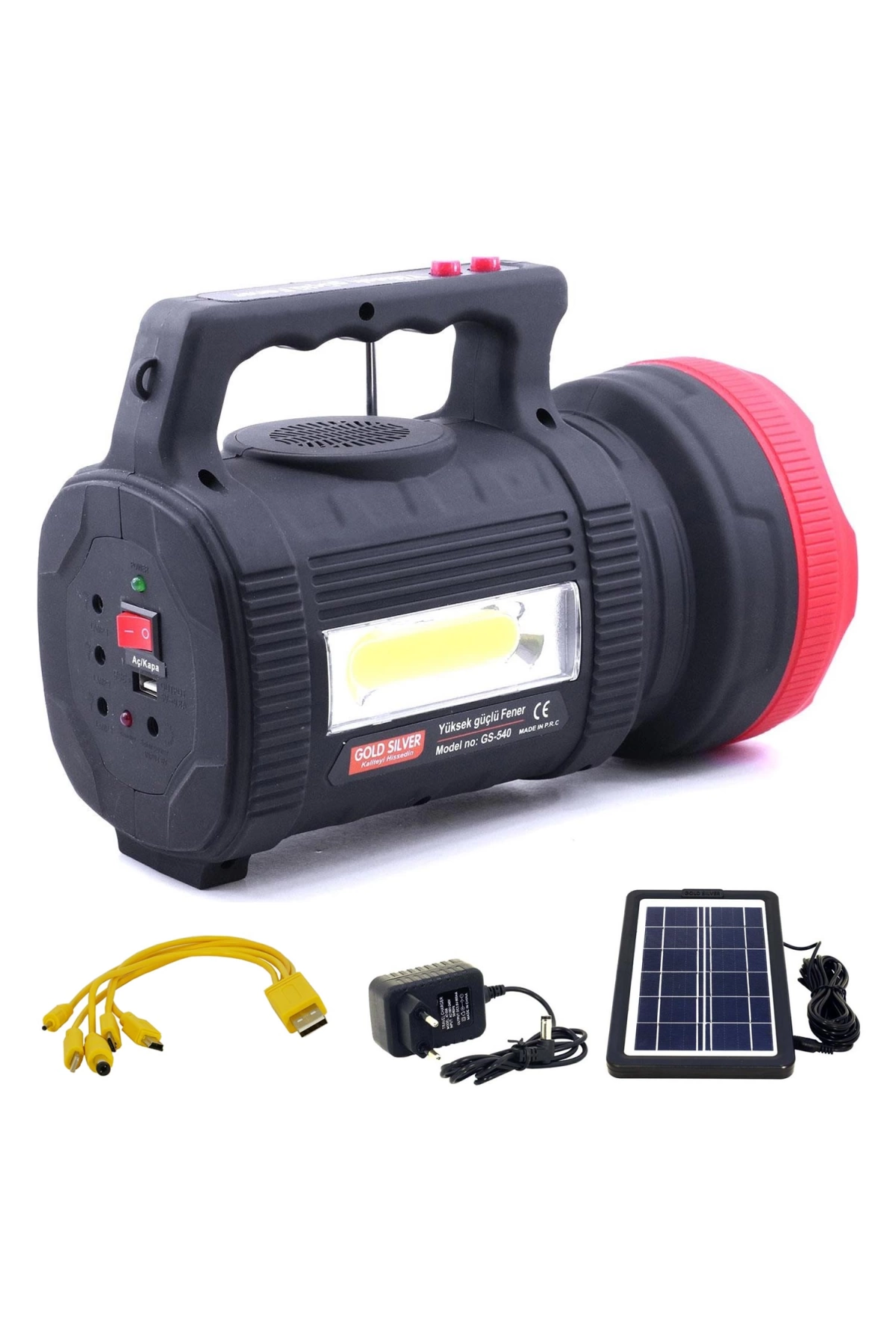 Gold Silver Gs-540 Solar Projektör El Feneri Şarjlı 20 Watt + Cob Led Bluetooth Usb Sd Fm