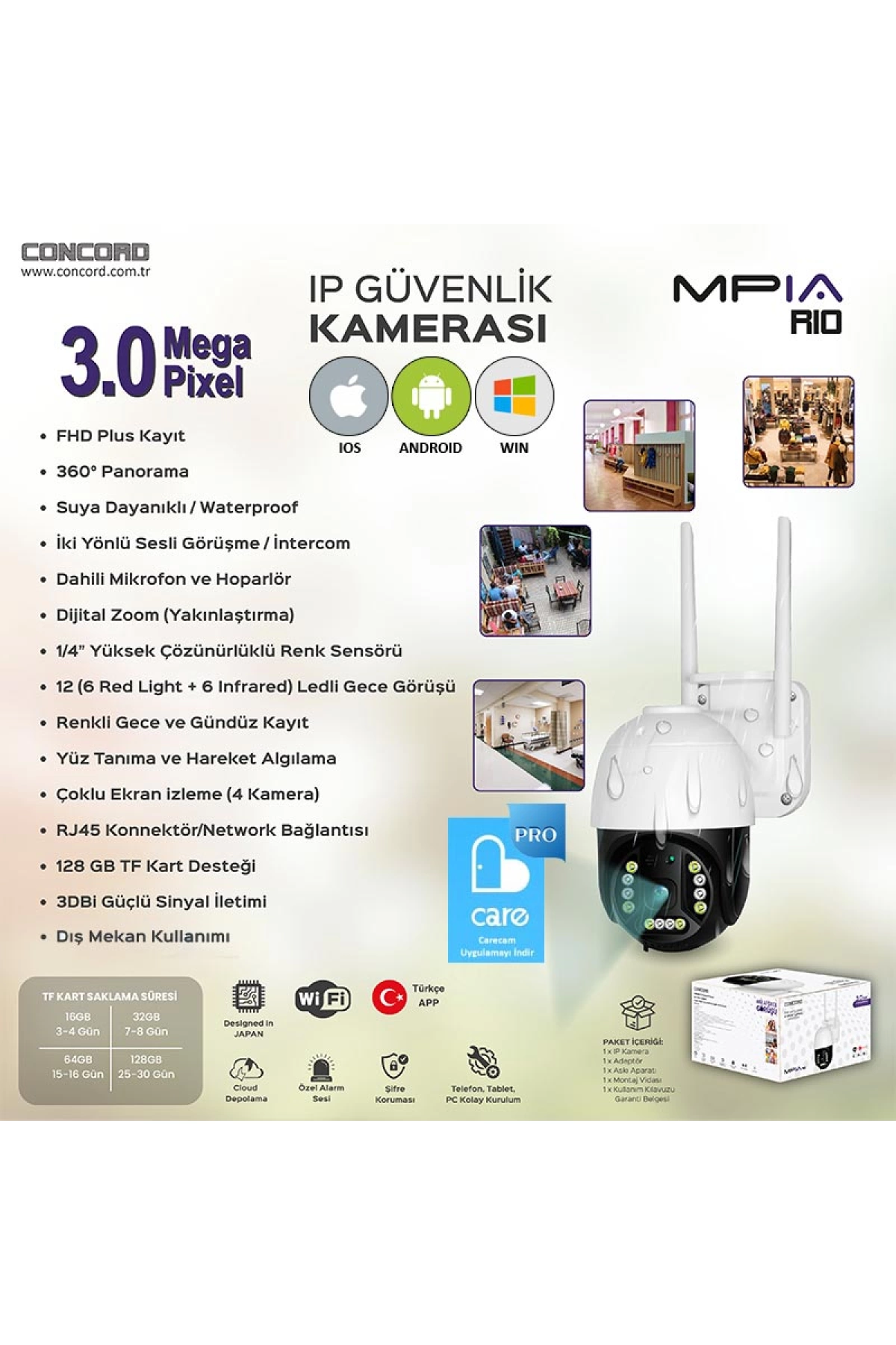 Concord Mpıa-rıo Ip Smart Kamera 3mp 3.6mm Wi-fi Renkli Gece Görüş Harekete Duyarlı