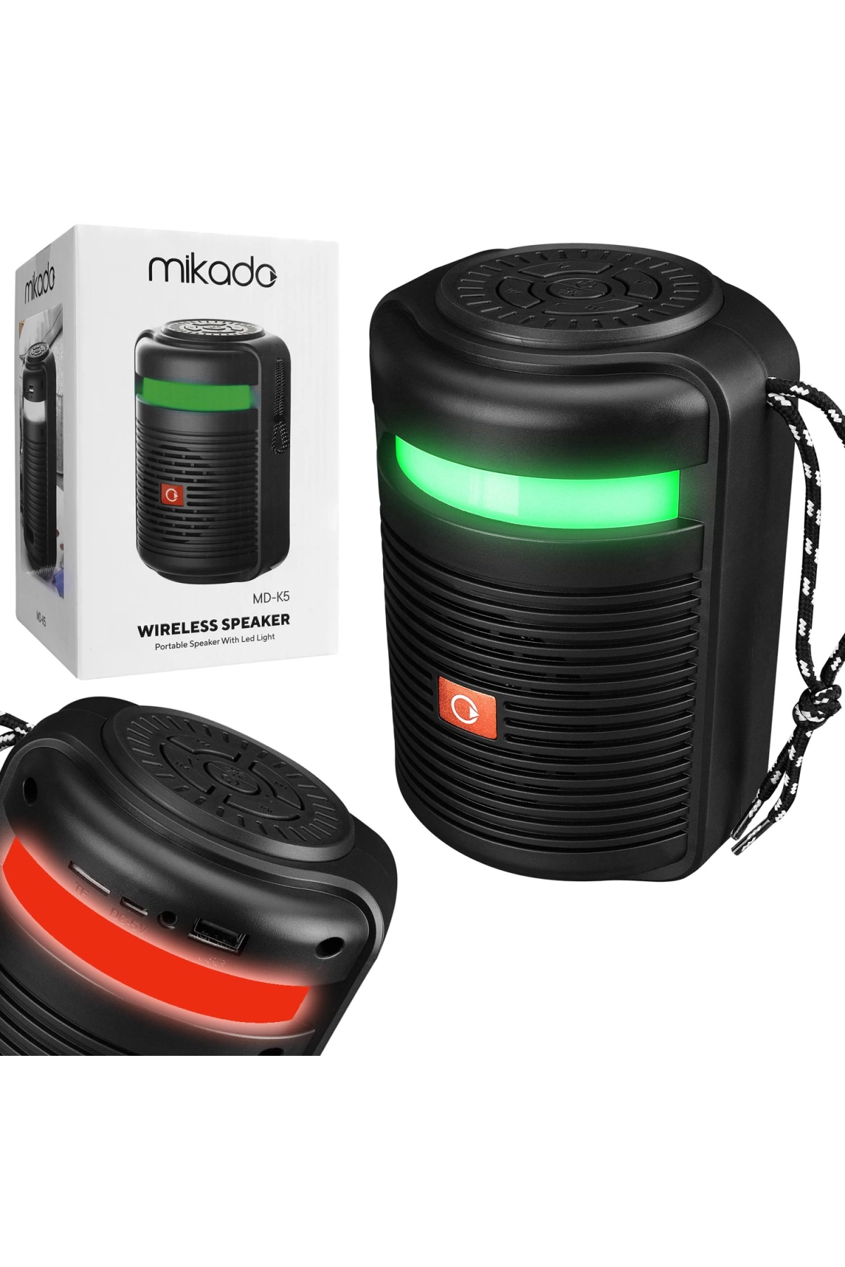 Mikado Md-k5 Müzik Kutusu Şarjlı Rgb Ledli Bluetooth Usb Sd Aux