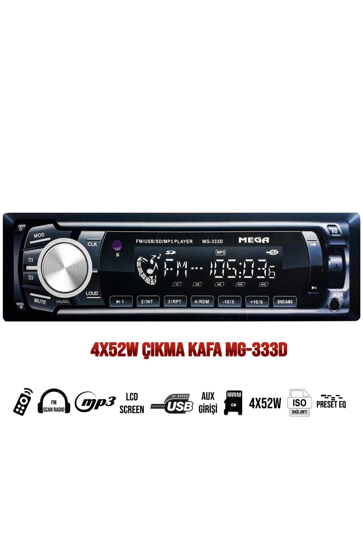 Mega Mg-333d Oto Teyp 4x52 Watt Usb Sd Fm Aux