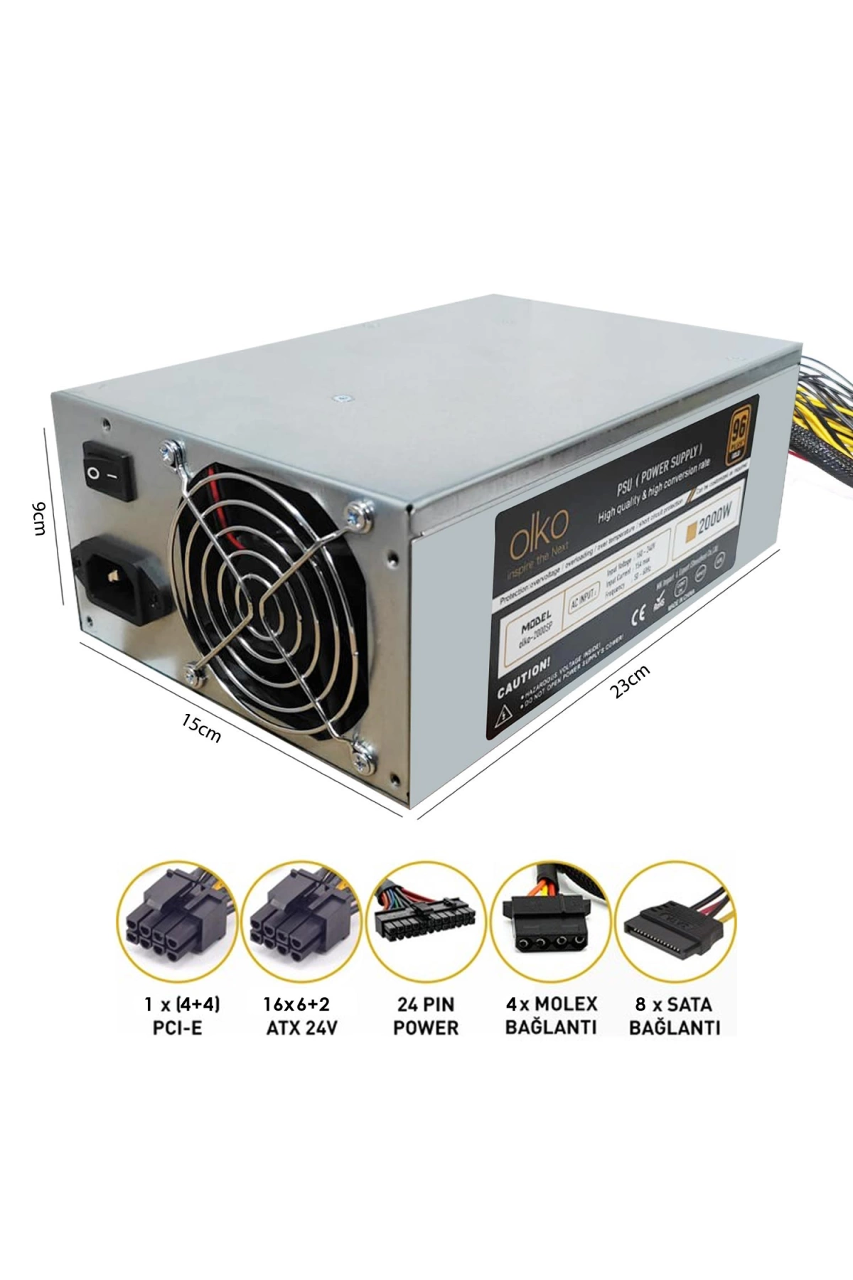 Power Supply 2000w 96 Plus Çoklu 2 Fanlı Mining İçin Olko Sp-2000