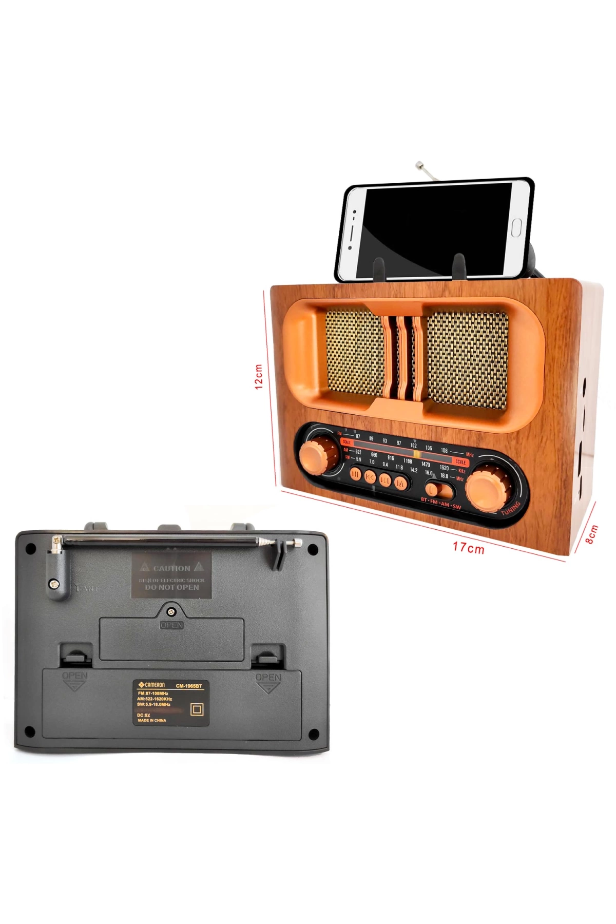 Radyo Nostalji Şarjlı Pilli Bt/usb/sd/aux Telefon Standlı Cameron Cm-1965bt