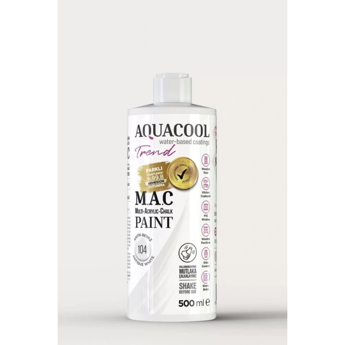 Aquacool Trend Su Bazlı Akrilik Dönüşüm Boyası 104 Antik Beyaz 500ml