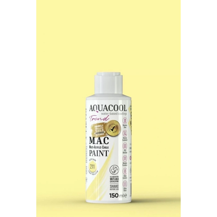 Aquacool Trend Su Bazlı Akrilik Dönüşüm Boyası 211 Açık Sarı 150ml