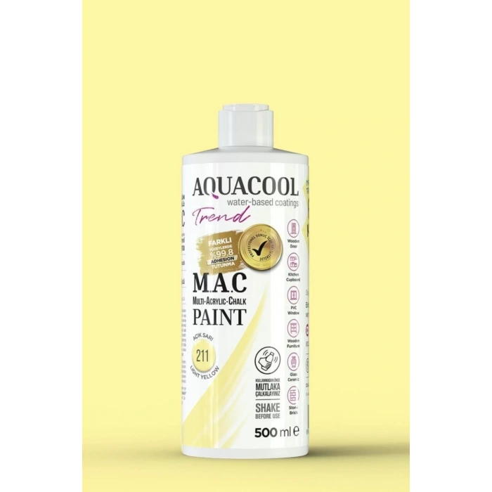Aquacool Trend Su Bazlı Akrilik Dönüşüm Boyası 211 Açık Sarı 500ml