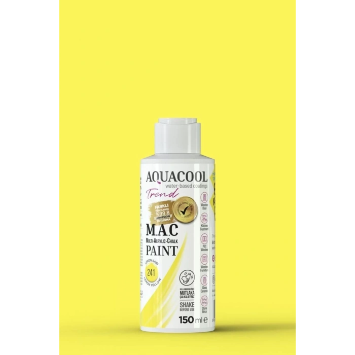 Aquacool Trend Su Bazlı Akrilik Dönüşüm Boyası 241 Limon Sarı 150ml