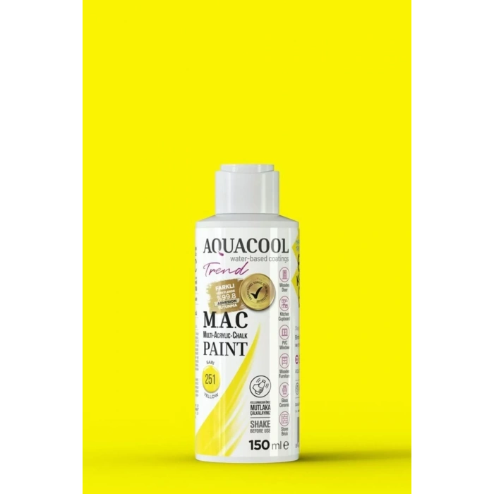 Aquacool Trend Su Bazlı Akrilik Dönüşüm Boyası 251 Sarı 150ml
