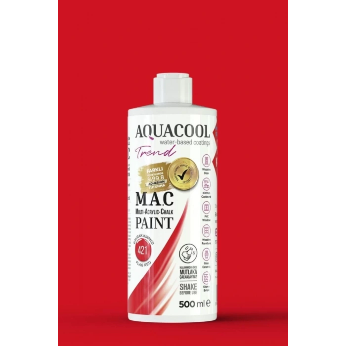 Aquacool Trend Su Bazlı Akrilik Dönüşüm Boyası 421 Bayrak Kırmızı 500ml