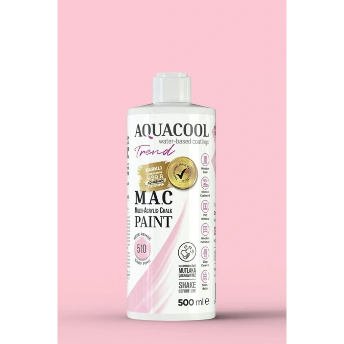 Aquacool Trend Su Bazlı Akrilik Dönüşüm Boyası 510 Bebe Pembe 500ml