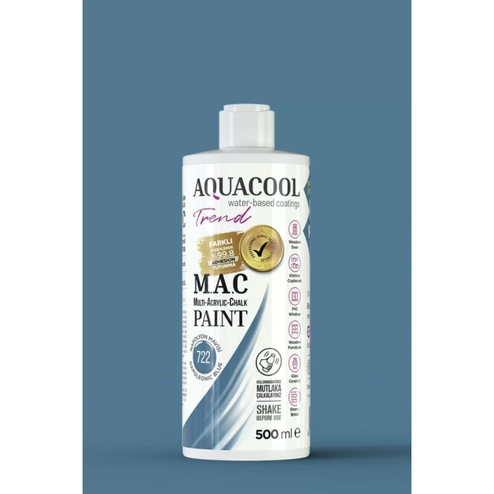 Aquacool Trend Su Bazlı Akrilik Dönüşüm Boyası 722 Napolyon Mavisi 500ml