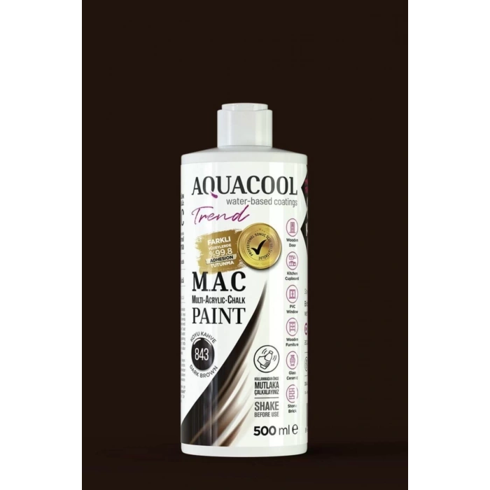 Aquacool Trend Su Bazlı Akrilik Dönüşüm Boyası 843 Koyu Kahve 500ml