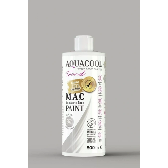 Aquacool Trend Su Bazlı Akrilik Dönüşüm Boyası 852 Açık Gri 500ml
