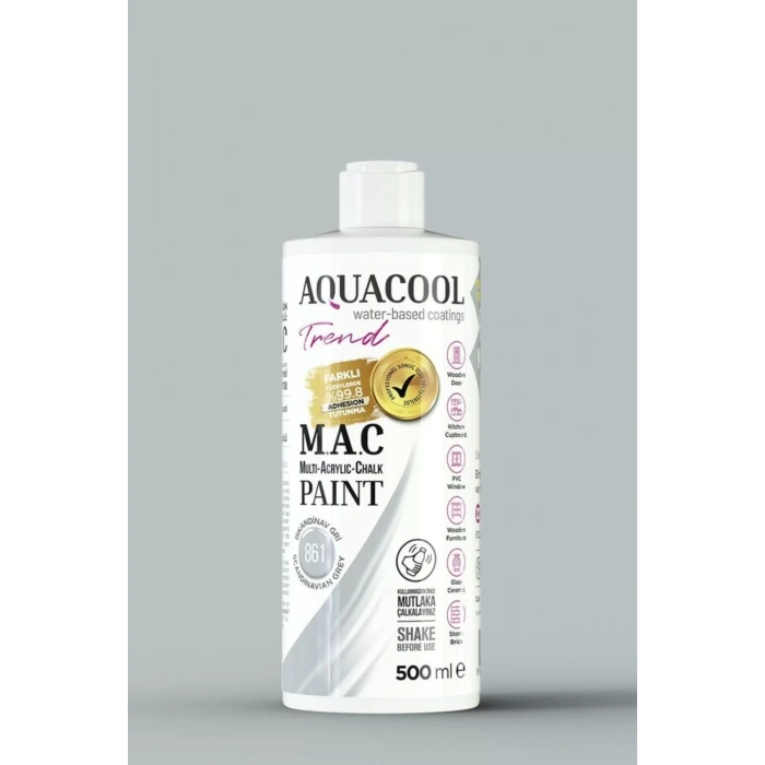 Aquacool Trend Su Bazlı Akrilik Dönüşüm Boyası 861 İskandinav Gri 500ml