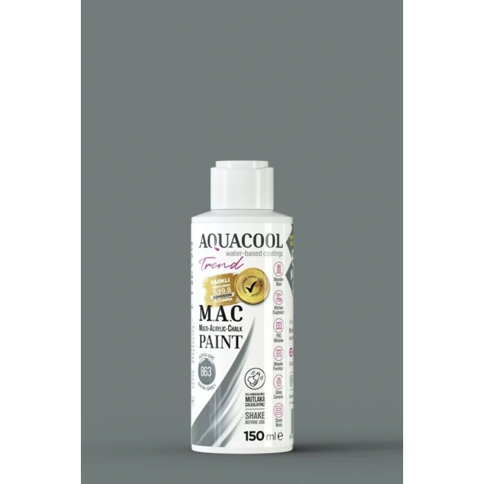 Aquacool Trend Su Bazlı Akrilik Dönüşüm Boyası 863 Koyu Gri 150ml