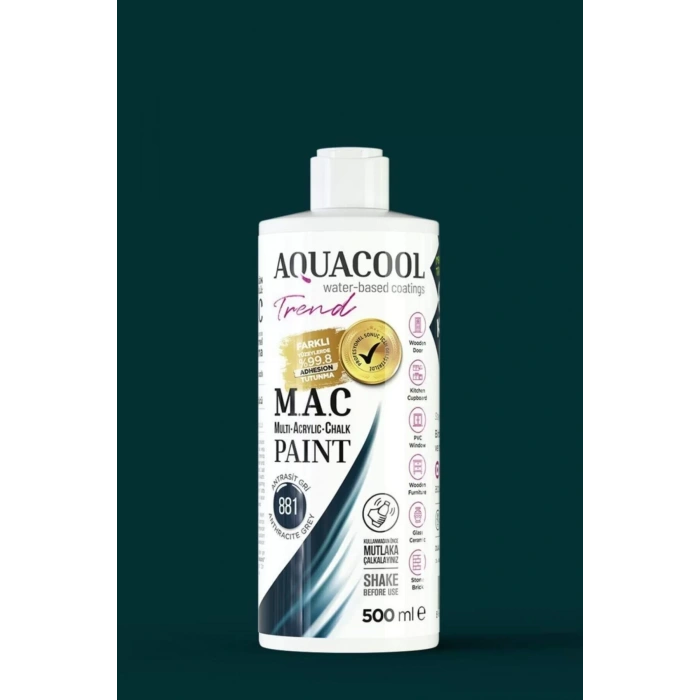 Aquacool Trend Su Bazlı Akrilik Dönüşüm Boyası 881 Antrasit Gri 500ml