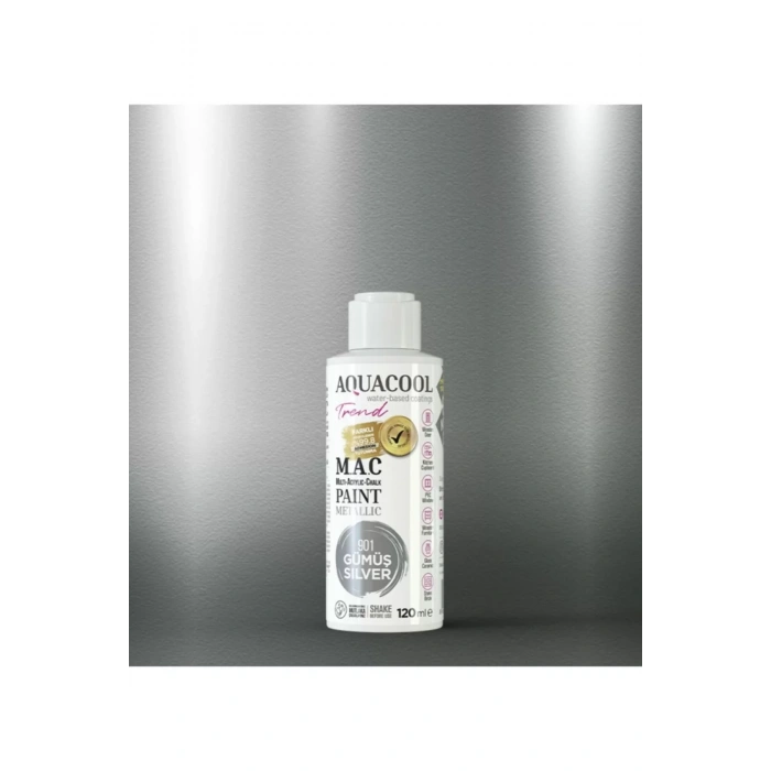 Aquacool Trend Su Bazlı Akrilik Dönüşüm Boyası Metalik Renk 901 Gümüş 120ml
