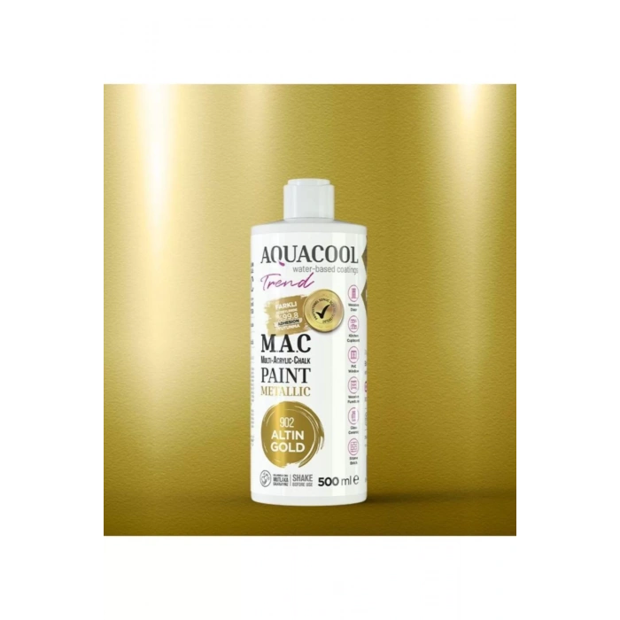 Aquacool Trend Su Bazlı Akrilik Dönüşüm Boyası Metalik Renk 902 Altın 500ml