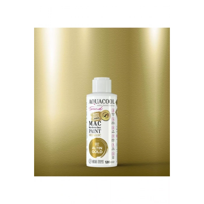 Aquacool Trend Su Bazlı Akrilik Dönüşüm Boyası Metalik Renk 902 Altın Gold 120ml