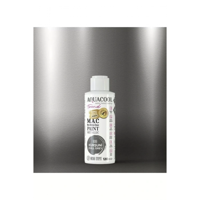 Aquacool Trend Su Bazlı Akrilik Dönüşüm Boyası Metalik Renk 906 Kurşuni 120ml
