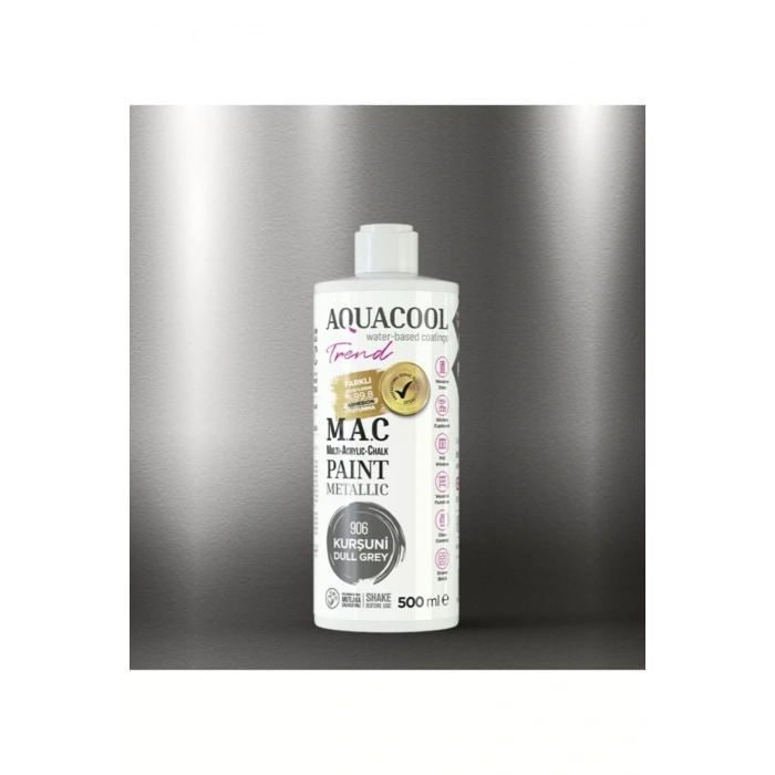 Aquacool Trend Su Bazlı Akrilik Dönüşüm Boyası Metalik Renk 906 Kurşuni 500ml