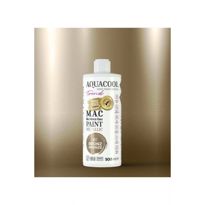 Aquacool Trend Su Bazlı Akrilik Dönüşüm Boyası Metalik Renk 907 Bronz 500 ml